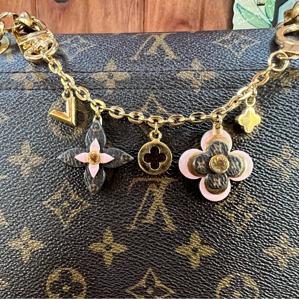 SOLD sold Louis Vuitton Floral Purse/Bag Charm, brown, pink and gold